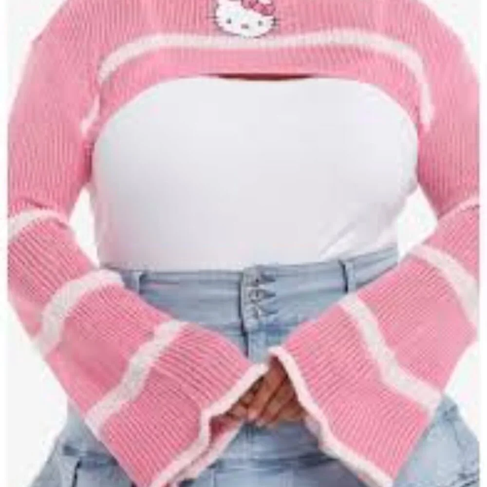 Hello Kitty Stripe Bolero Crop Shrug Hot Topic Women Pink and White SM - Picture 7 of 7